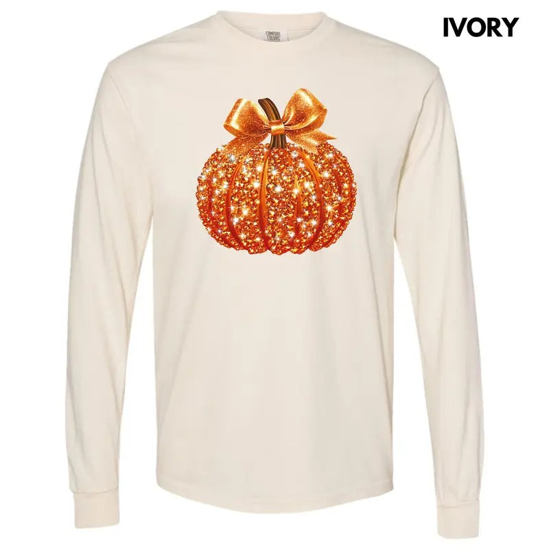 Bejeweled Orange Pumpkin Long Sleeve Comfort Colors T-Shirt 'NLB' Hoodie, Sweatshirt | HypeDripTees.com