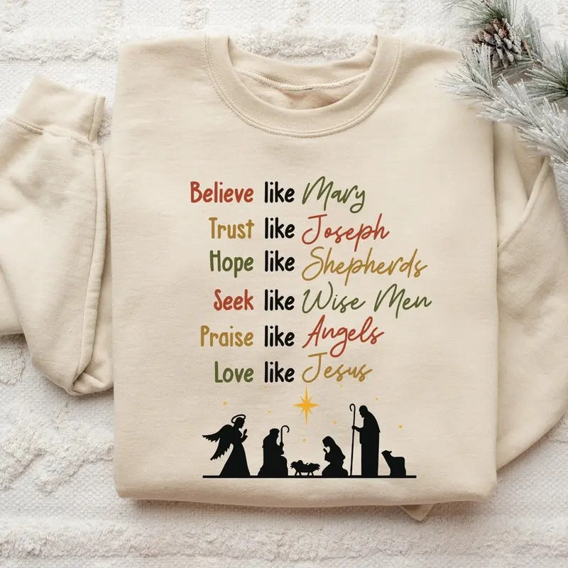 Believe Christmas Sweatshirt - Christian Christmas Unisex Crewneck Sweatshirt - Fabric Classic Cotton T-Shirts, Hoodie