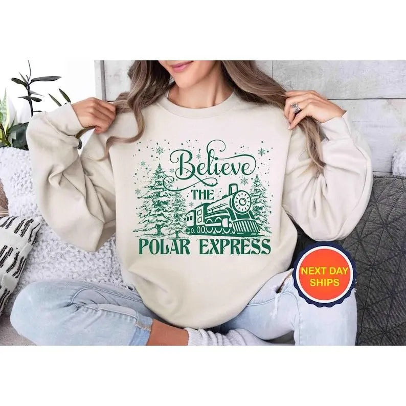 Believe The Polar Express Sweatshirt, Christmas Gift For Family, Merry Christmas Hoodie, Christmas Holiday Sweatshirt,...