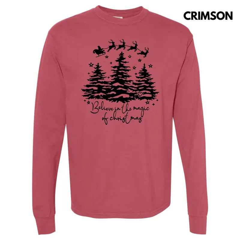 Believe in Christmas Magic Long Sleeve Comfort Colors T-Shirt 'NLB' Hoodie, Sweatshirt | HypeDripTees.com