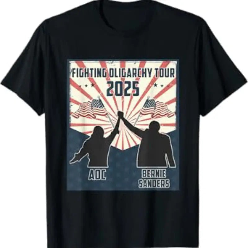 Bernie Sanders AOC Fighting Oligarchy T-Shirt, Graphic Tee For Men, For Women, Menswear Cotton Hoodie, Sweatshirt