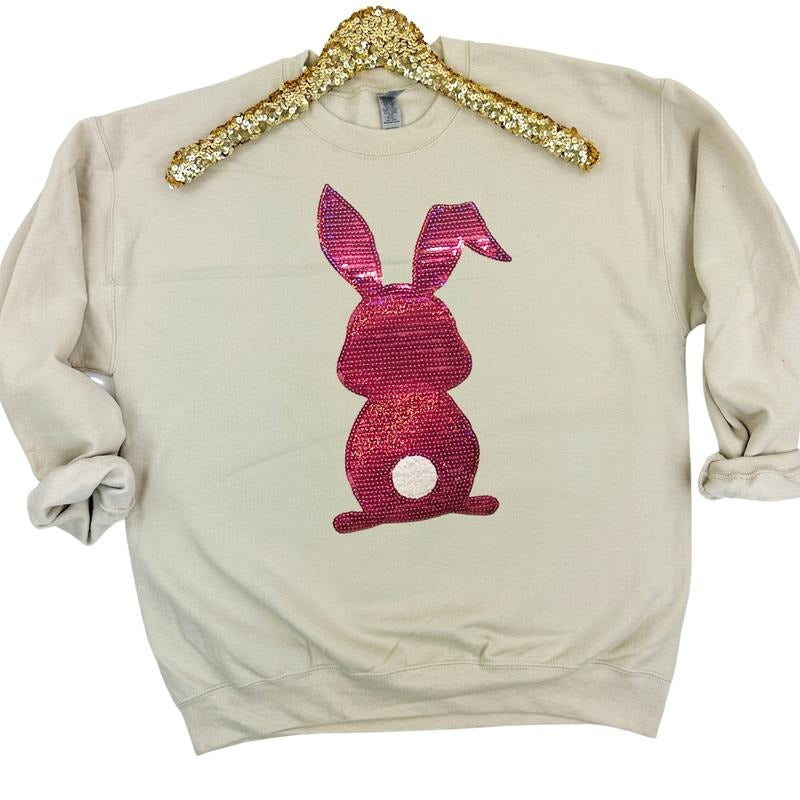 Berry Bunny Sequin Patch Sweatshirt -- SAND T-Shirts, Hoodie | HypeDripTees.com