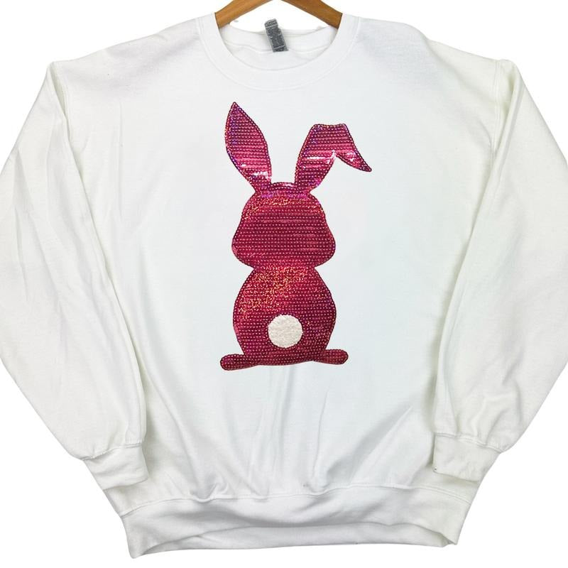 Berry Bunny Sequin Patch Sweatshirt -- WHITE T-Shirts, Hoodie | HypeDripTees.com