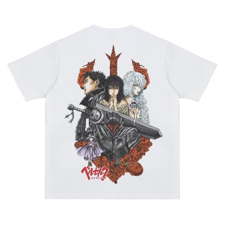 Berserk "Black and White" Heavyweight Vintage Tee 100% Cotton OVERSIZED Anime T-shirt Menswear Top Crew Necks Tshirt...