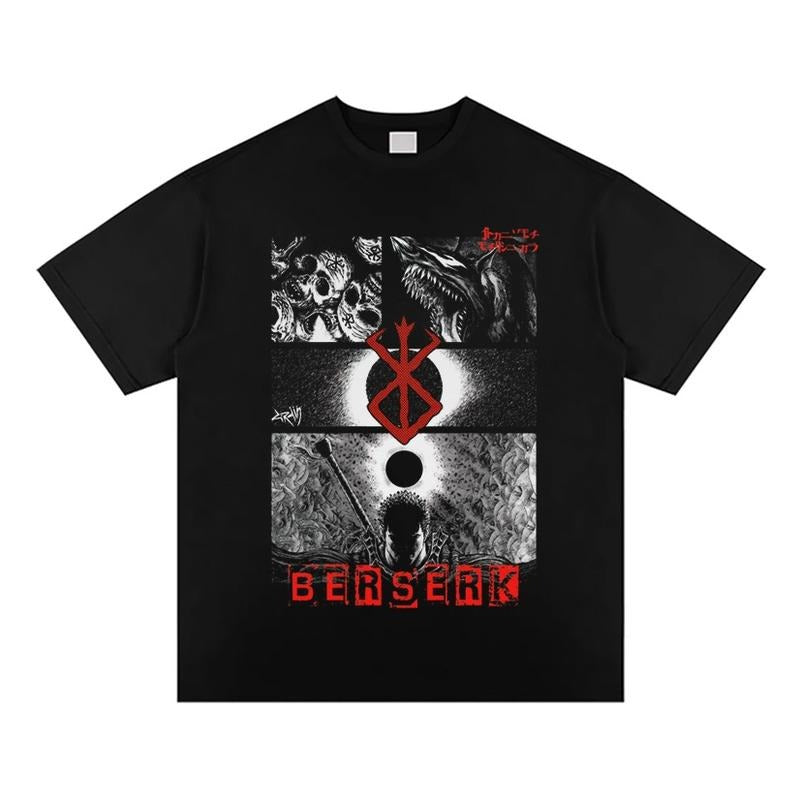 Berserk "Dark Day" Heavyweight Vintage Tee 100% Cotton OVERSIZED Anime T-shirt Menswear Top Horror Costume Crew Necks...