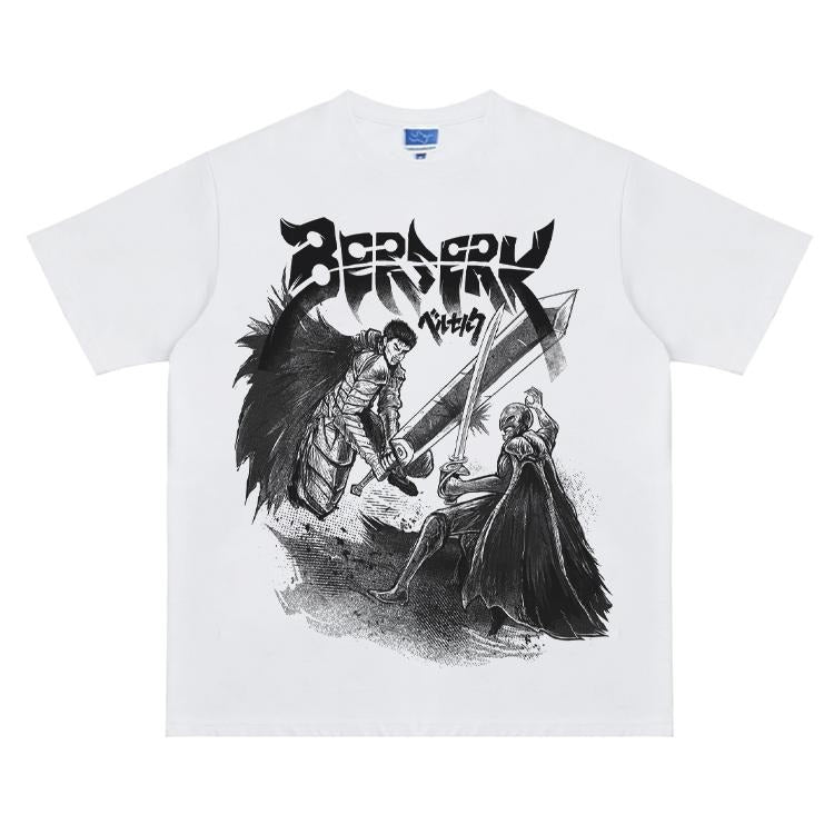 Berserk "Grudge of the Black Swordsman" Vintage Oversized Tee Anime T-shirt 100% Cotton Original Design Men's Top Hoodie,...