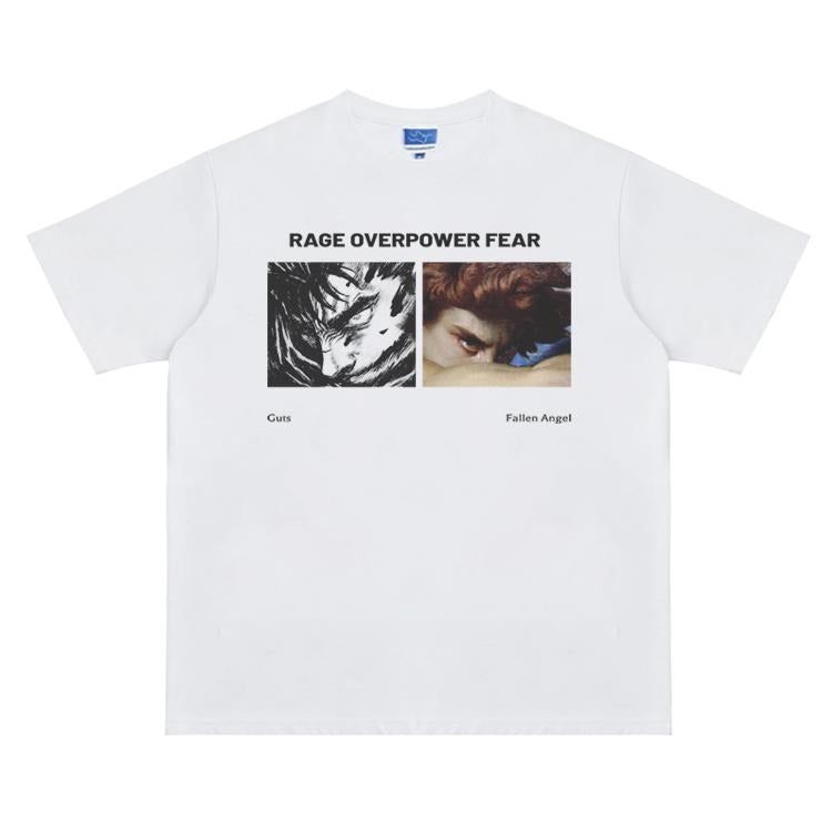 Berserk "Rage Over Fear" Vintage Oversized Tee Anime T-shirt 100% Cotton Original Design Men's Top for Fans Menswear...