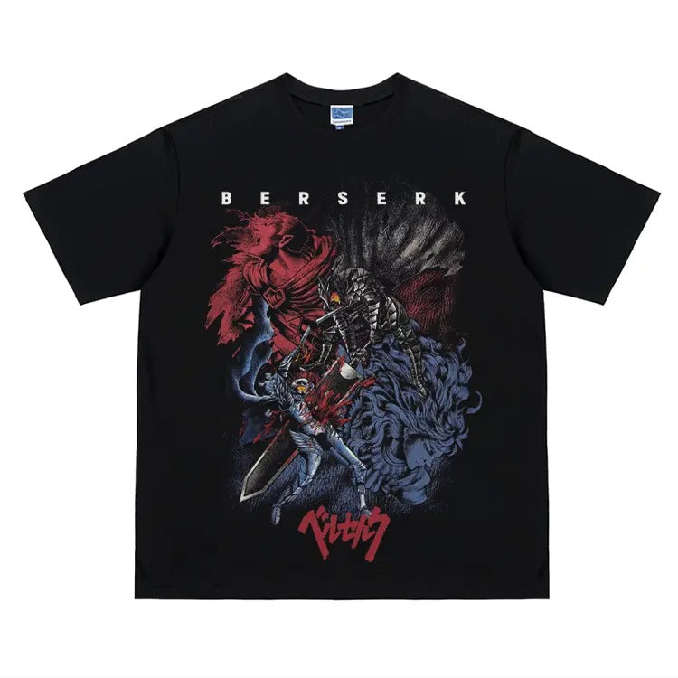 Berserk "The Duel" Heavyweight Vintage Tee 100% Cotton OVERSIZED Anime T-shirt Menswear Top Crew Necks Tshirt Casual...