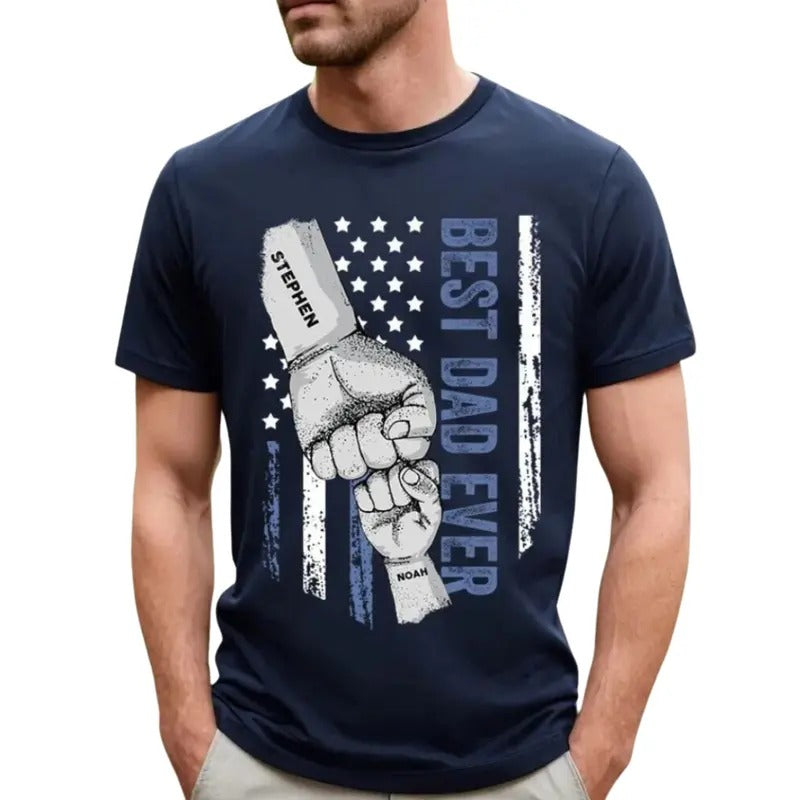 Best Dad Ever Shirt, Personalized Dad Raised Fist Bump T-Shirt Father's Day Menswear Top Hoodie, Sweatshirt