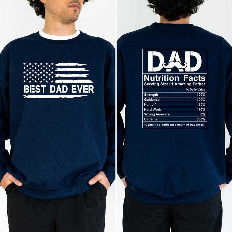 Best Dad Ever Sweatshirt, Funny Dad Nutrition Facts Crewneck, Funny Long Sleeved Pullover For Dad, Sweater For Daddy,...