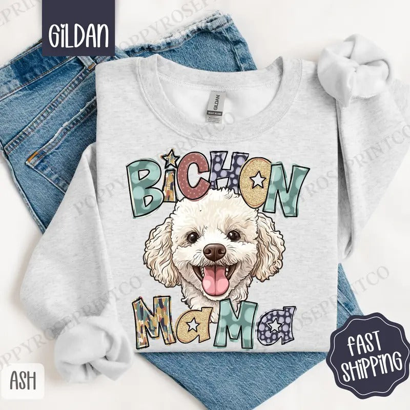 Bichon Mama Sweatshirt, Bichon Frise Mama Women's Crewneck, Cute Dog Mom Women's Sweatshirt T-Shirts, Hoodie