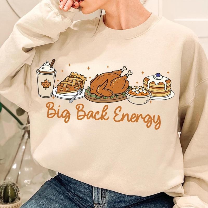 Big Back Energy Thanksgiving Sweatshirt, Funny Fall Coquette Crewneck, Preppy Autumn Pumpkin Pie Sweatshirt, Trendy...