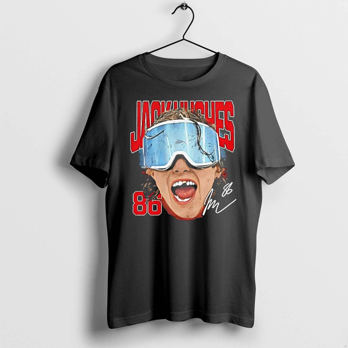 Big Face Jack Hughes New Jersey Goggles Signature Tshirts Sweater Hoodie, Sweatshirt | HypeDripTees.com