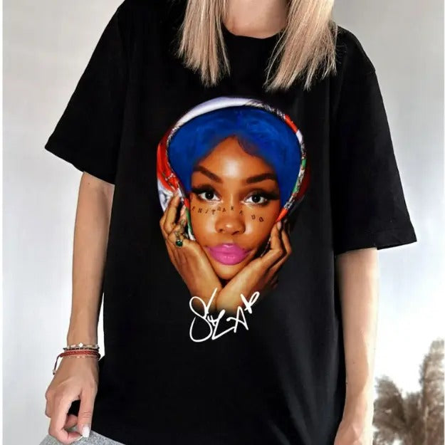 Big Face SZA Blue Hair Graphic Tee Shirt, SZA SHirt Hoodie, Sweatshirt | HypeDripTees.com