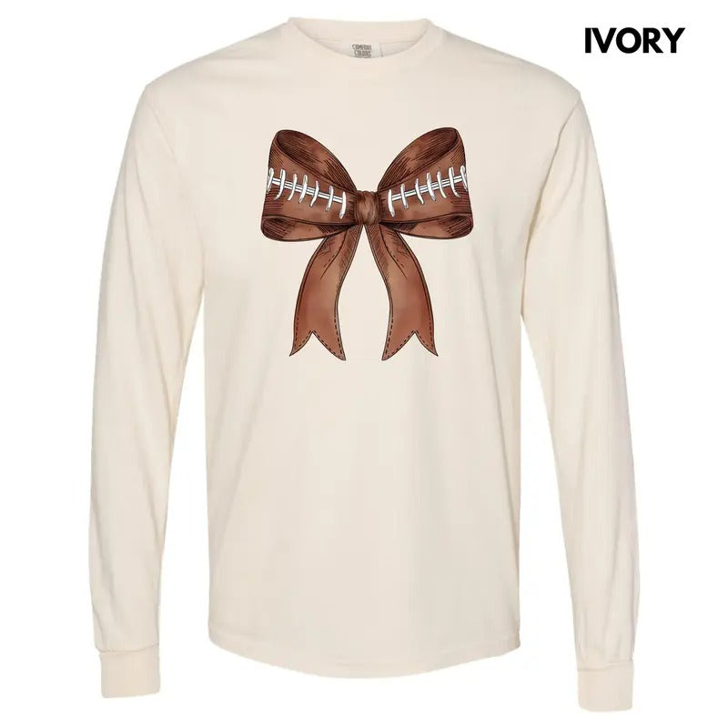 Big Football Bow Long Sleeve Comfort Colors T-Shirt 'NLB' Hoodie, Sweatshirt | HypeDripTees.com