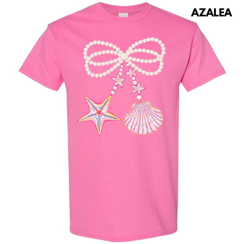 Big Seashell & Starfish Bow Gildan Short Sleeve T-Shirt 'NLB' Hoodie, Sweatshirt | HypeDripTees.com