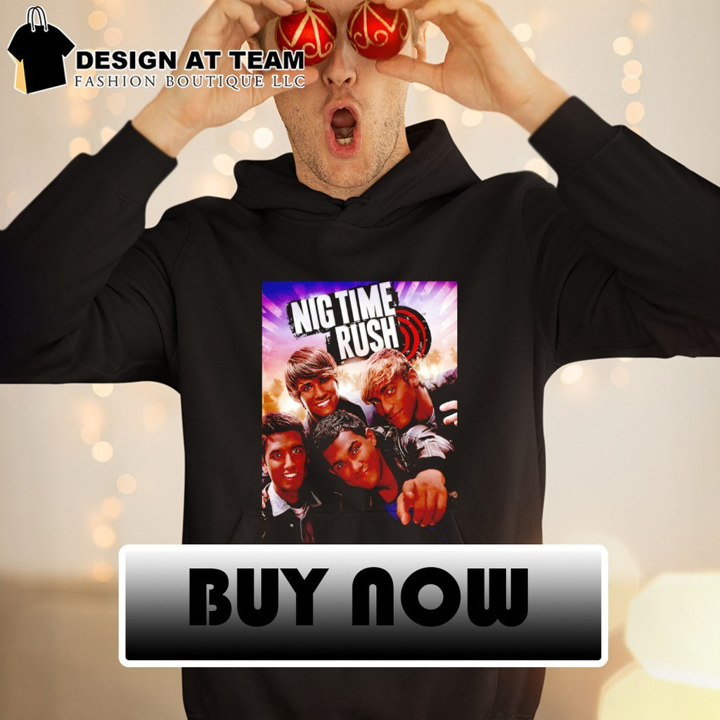 Big Time Rush boy band cast members in promotional photo shirt