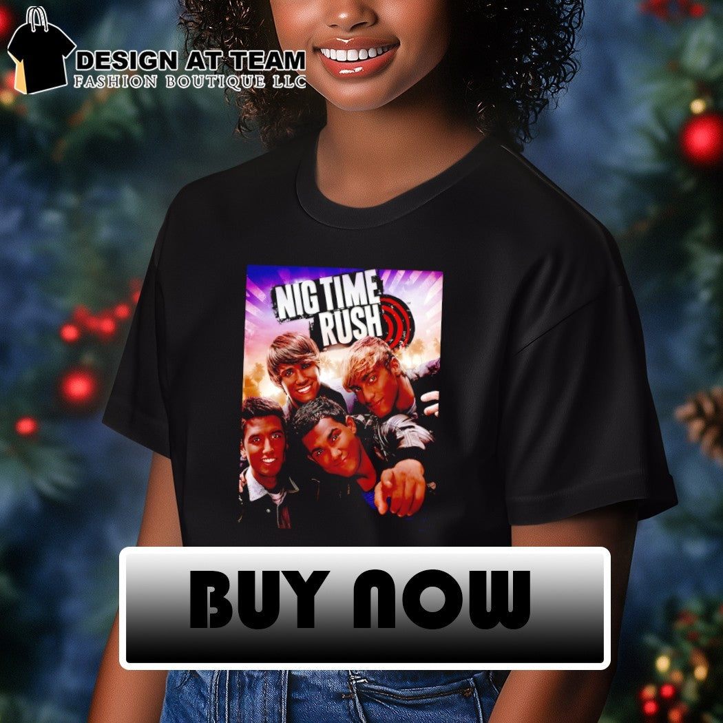 Big Time Rush boy band cast members in promotional photo shirt