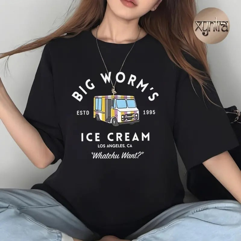 Big Worm's Ice Cream   Whatchu Want Funny Tee Pure Cotton Casual Style Crew Neck Short Sleeve T-Shirt Tops Trendy for...
