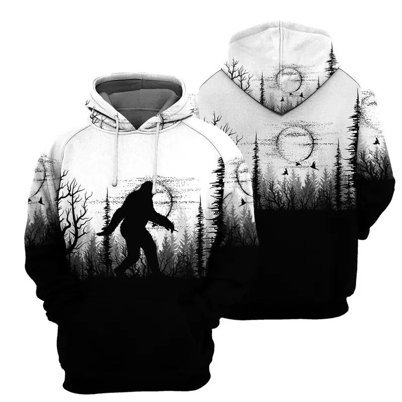 Bigfoot Black And White - 3D All Over Printed Shirt Menswear Tops Pullover Hoodie, Sweatshirt | HypeDripTees.com