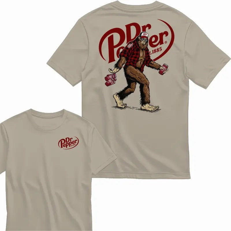 Bigfoot Dr Pepper T-shirt - Men's Classic Fit 100% Cotton - Menswear Graphic Tshirt Hoodie, Sweatshirt | HypeDripTees.com