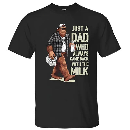 Bigfoot Funny Sasquatch Just A Dad 100% Cotton Crewneck Unisex T-shirt for Men with Milk Shirt Gift for Father's Day - Top, Womenswear