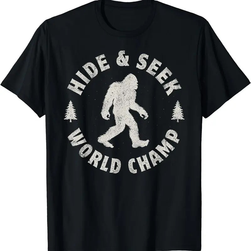 Bigfoot Hide And Seek World Champion Sasquatch Retro Vintage T-Shirt | Unisex Cotton Tee Gifts Hoodie, Sweatshirt