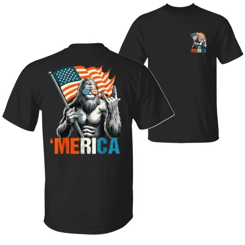 Bigfoot Merica 2 Sided T-Shirt, Trendy 4th of July Shirt, Independence Day, Red White Blue, Freedom Shirt, Patriotic...