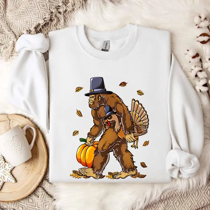 Bigfoot Turkey Pumpkin Thanksgiving Sasquatch Sweatshirt, Thanksgiving Turkey Shirt, Happy Thanksgiving Day Gift,...