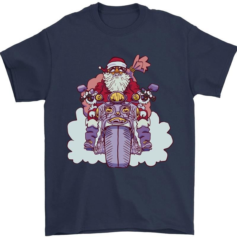 Biker Santa Christmas Motorcycle Motorbike Mens T-Shirt Cotton Made in USA Hoodie, Sweatshirt | HypeDripTees.com