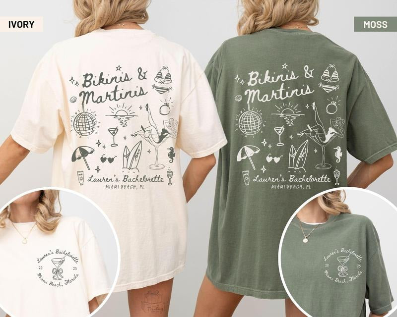Bikinis and Martinis Bachelorette Comfort Colors Shirt, Custom Beach Bach Party Tshirts, Florida Girls Weekend Trip,...