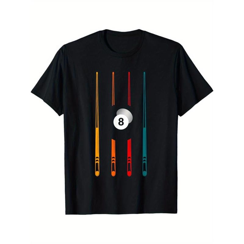 Billiard print men's cotton T-shirt, graphic T-shirt men's outdoor wear, men's clothing, casual short-sleeved crew neck...