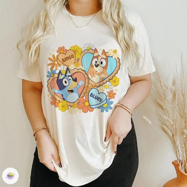 Bingo Bluey Shirt, Bluey Heart shape Shirt , Funny Bluey Matching Shirt, Couple Sweater Hoodie, Sweatshirt | HypeDripTees.com
