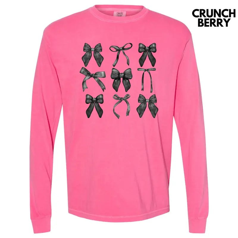 Black Bow Coquette Long Sleeve Comfort Colors T-Shirt 'NLB' Hoodie, Sweatshirt | HypeDripTees.com