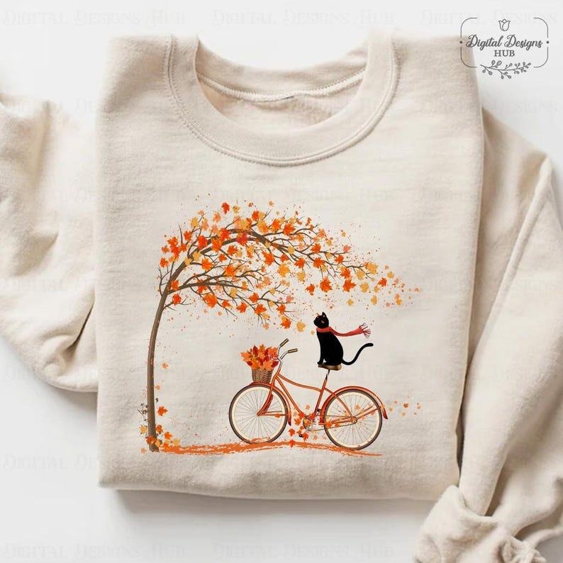 Black Cat Fall Sweatshirt, Cat Fall Leaves Tree Shirt, Fall Sweatshirt, Fall Vibes Shirt, Thanksgiving Sweatshirt, Cat...