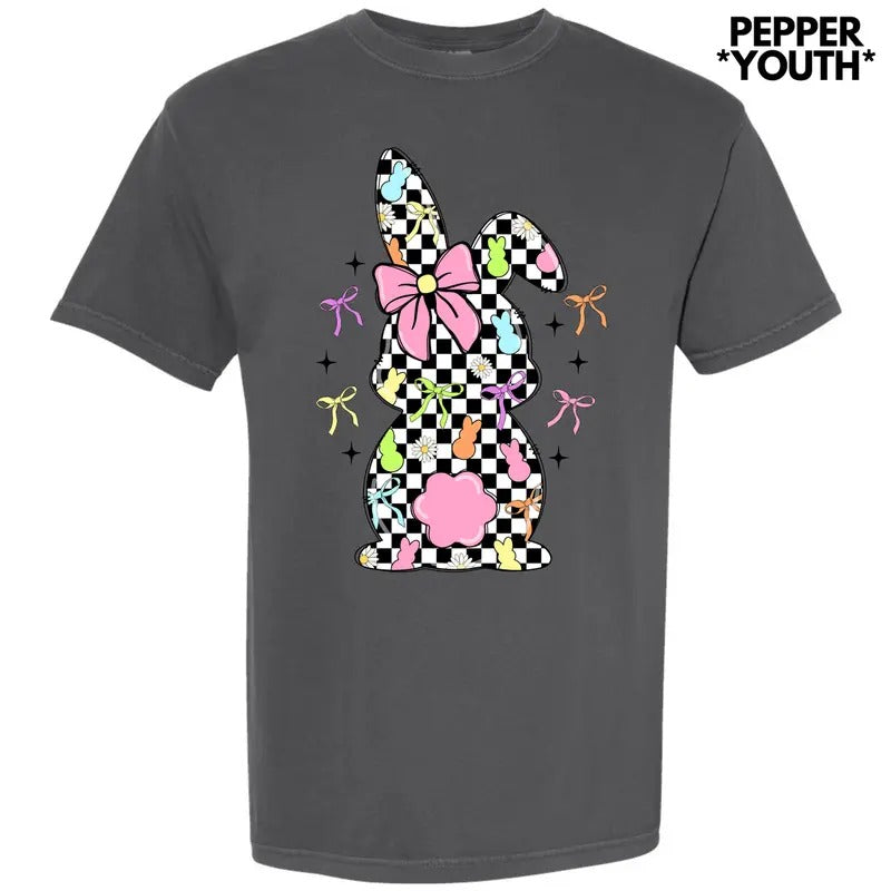 *** Black Checkered Bunny Comfort Colors T-Shirt (Youth) Hoodie, Sweatshirt | HypeDripTees.com