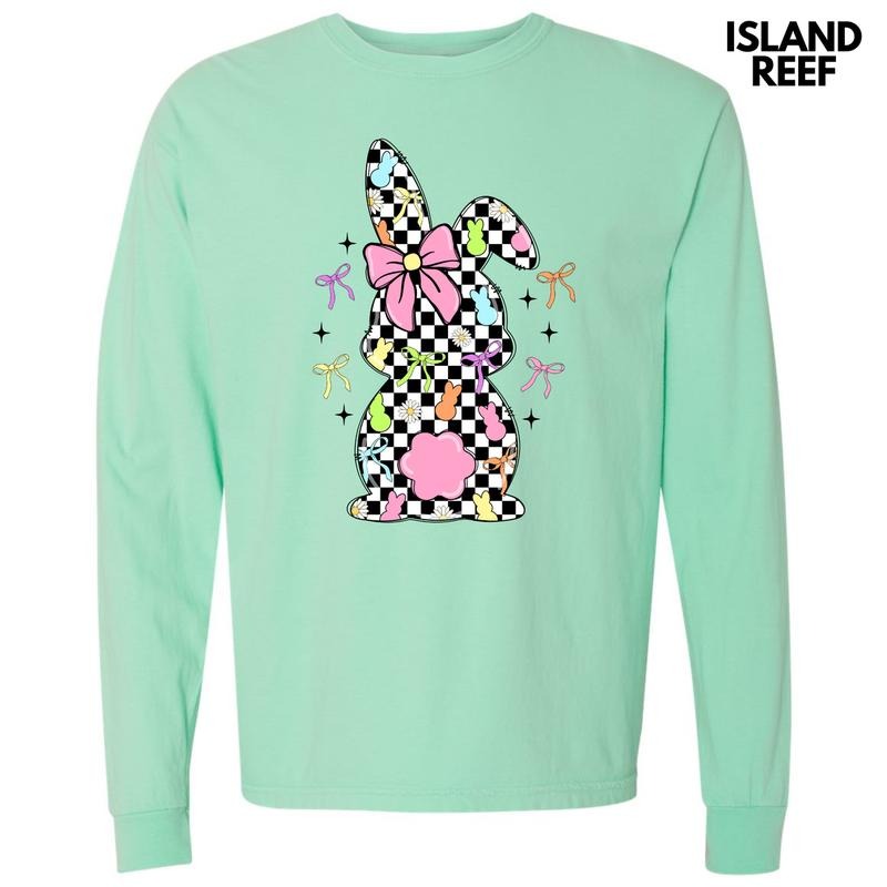 Black Checkered Bunny Long Sleeve Comfort Colors T-Shirt 'NLB' Hoodie, Sweatshirt | HypeDripTees.com