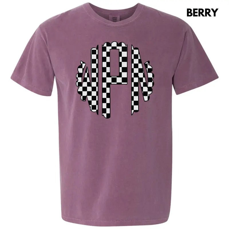 Black Checkered Monogram Comfort Colors T-Shirt 'NLB' Hoodie, Sweatshirt | HypeDripTees.com