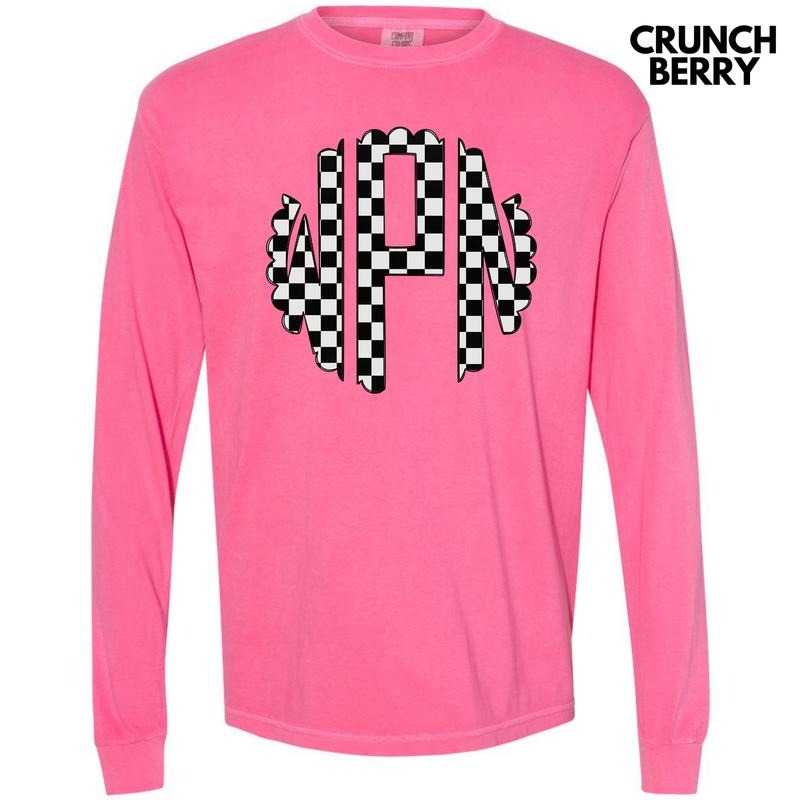 Black Checkered Monogram Long Sleeve Comfort Colors T-Shirt 'NLB' Hoodie, Sweatshirt | HypeDripTees.com