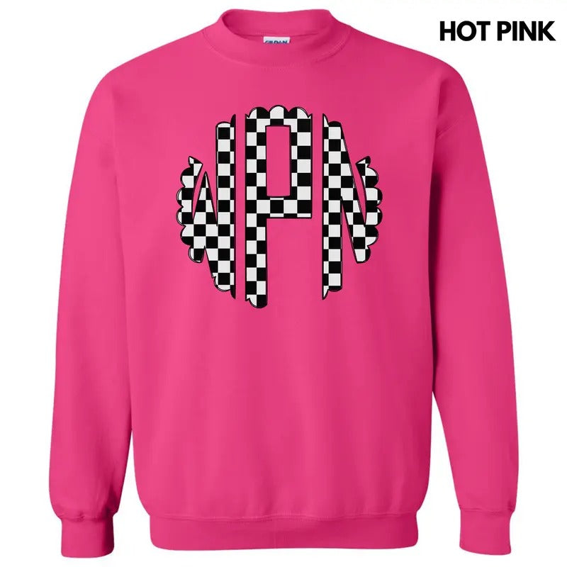 Black Checkered Monogram Sweatshirt 'NLB' T-Shirts, Hoodie | HypeDripTees.com