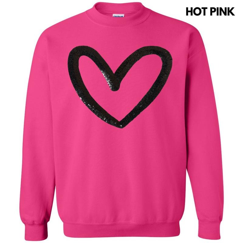 Black Cut Out Heart Sequin Patch Sweatshirt T-Shirts, Hoodie | HypeDripTees.com