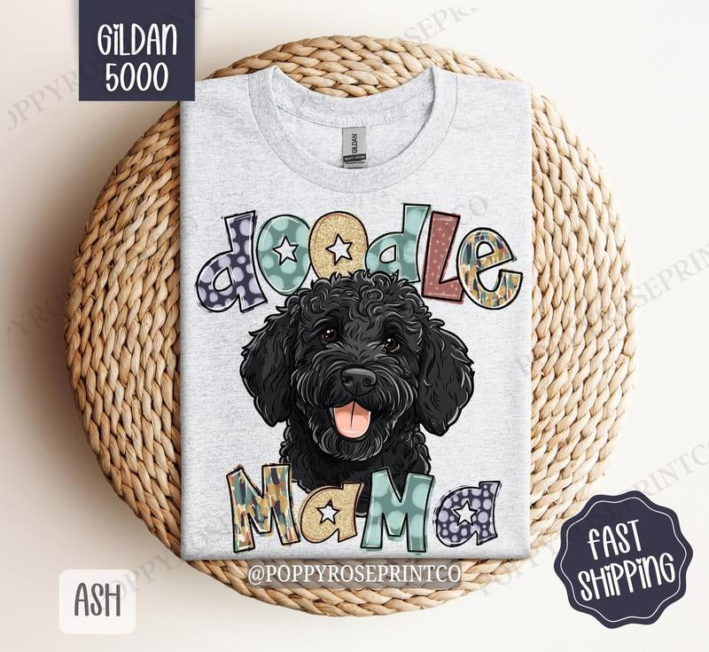 Black Doodle Shirt Gildan, Dog Mom Women's Tee, Cute Women's Tshirt Plus Sizes Hoodie, Sweatshirt | HypeDripTees.com