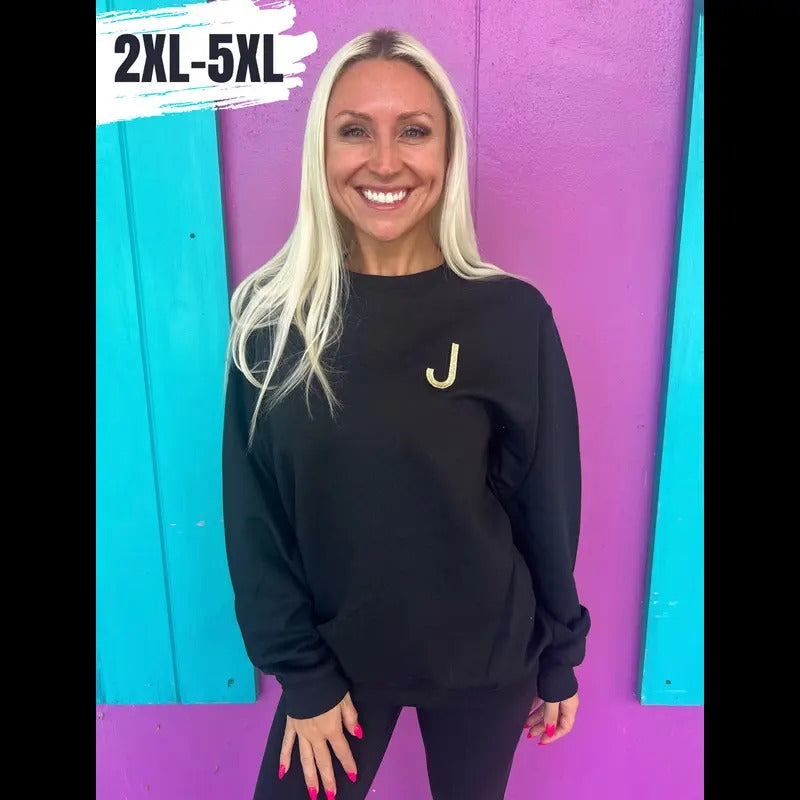 Black Embroidered Initial Sweatshirt (2XL-5XL) T-Shirts, Hoodie | HypeDripTees.com