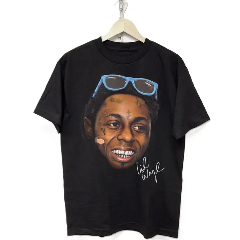 Black Graphic T-Shirt, Lilll Shirt, Bold Streetwear Style, Perfect for Hip-Hop Fans, Rapper Portrait Tee, Hip Hop Legend...