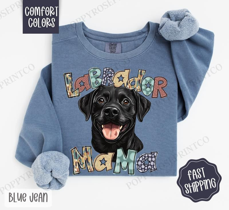 Black Labrador Mama Comfort Colors Sweatshirt, Black Lab Mama Women's Crewneck, Cute Dog Mom Women's Sweater T-Shirts, Hoodie