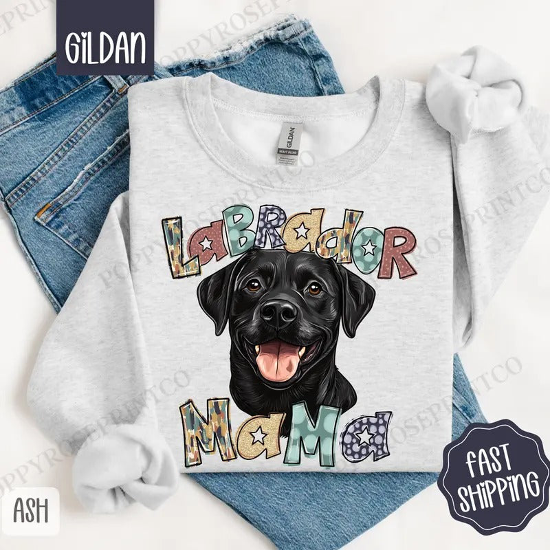 Black Labrador Mama Sweatshirt, Black Lab Mama Women's Crewneck, Cute Dog Mom Women's Sweatshirt T-Shirts, Hoodie