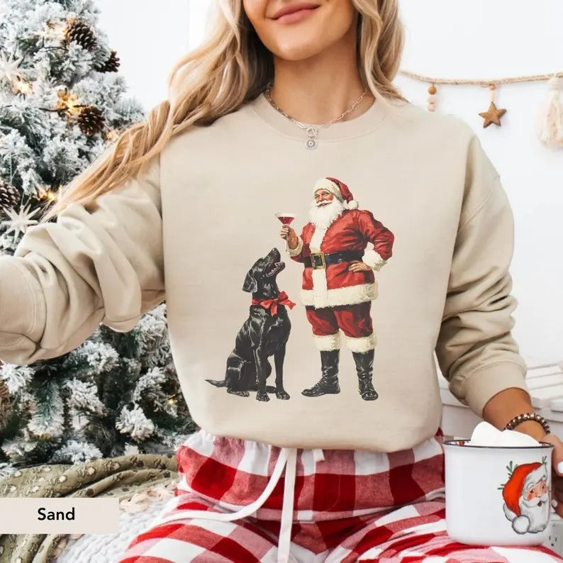 Black Labrador Santa Christmas Sweatshirt, Lab Christmas Shirt, Labrador Christmas Gift, Labrador Christmas, Labrador...