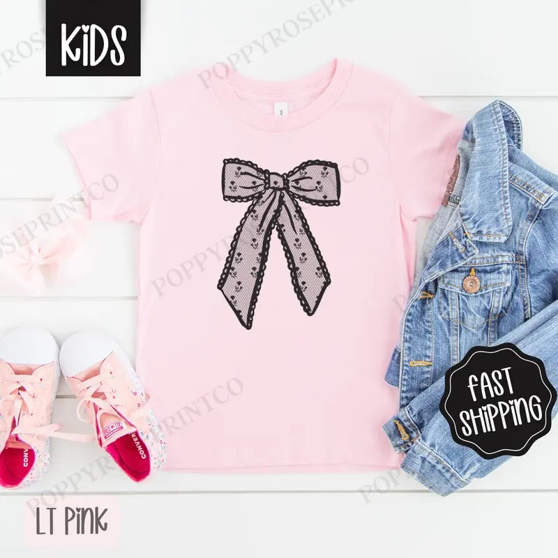 Black Lace Bow Kids Shirt - Children's Tshirt - Cute Youth Tee Gildan Hoodie, Sweatshirt | HypeDripTees.com