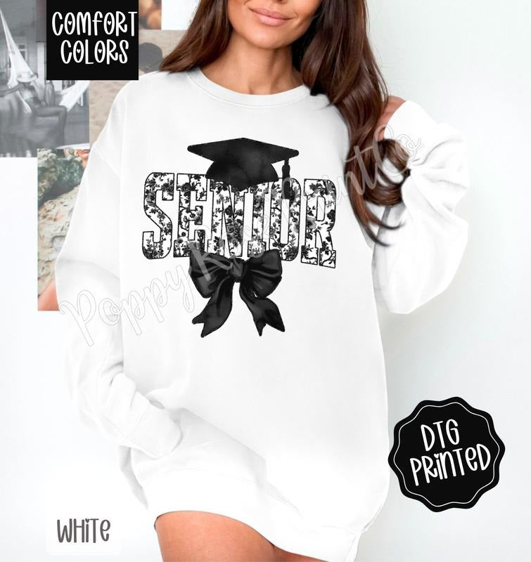 Black Senior Bow Comfort Colors Sweatshirt, Cute Graduation Sweater, Trendy Coquette Crewneck, Gift for Her T-Shirts, Hoodie