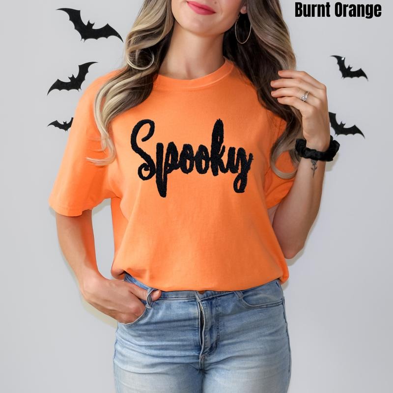 Black Spooky Fluffy Patch Comfort Colors T-Shirt Hoodie, Sweatshirt | HypeDripTees.com